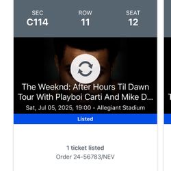 2 Tickets for The Weekend July 5, Las Vegas 