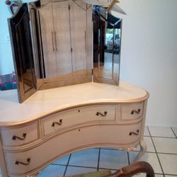 French Hand Painted Desk Vanity Mirror And Chair