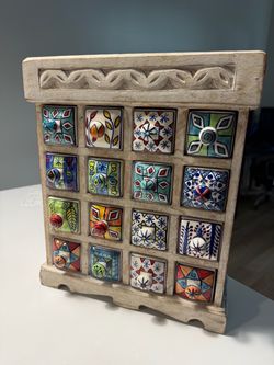 Hand-Painted Ceramic 16-Drawer Chest