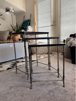 Modern Stone Nesting Tables – Set of 3 | Natural Stone & Iron