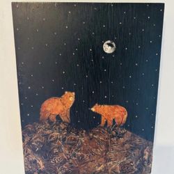 Grizzly Bear Mix Medium Collage Fine Art Wood Original Ashley Anne Clarke Artist