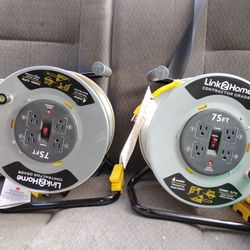 2 Brand New 75 Foot Four Plugged Extension Cords Used In The Industrial Fashion With Fuse To Build In To Trip Before Roasting You're Cords For Safety 