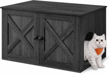 Cat Litter Box Enclosure, End Table, 31.5 x 20.9 x 19.7 Inches Litter Box Furniture Hidden with Removable Divider, Indoor Cat House, Ink Black UPCL002