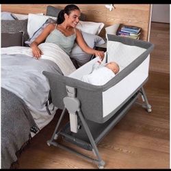 Cowiewie Baby Bassinet, Beside Sleeper for Baby Easy Folding Bedside Bassinet with Storage Basket and Wheels to Reduce Mom's Fatigue (Dark Grey)  Open
