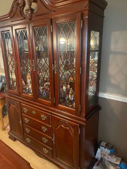 Cherry Wood China Cabinet with Glass Doors