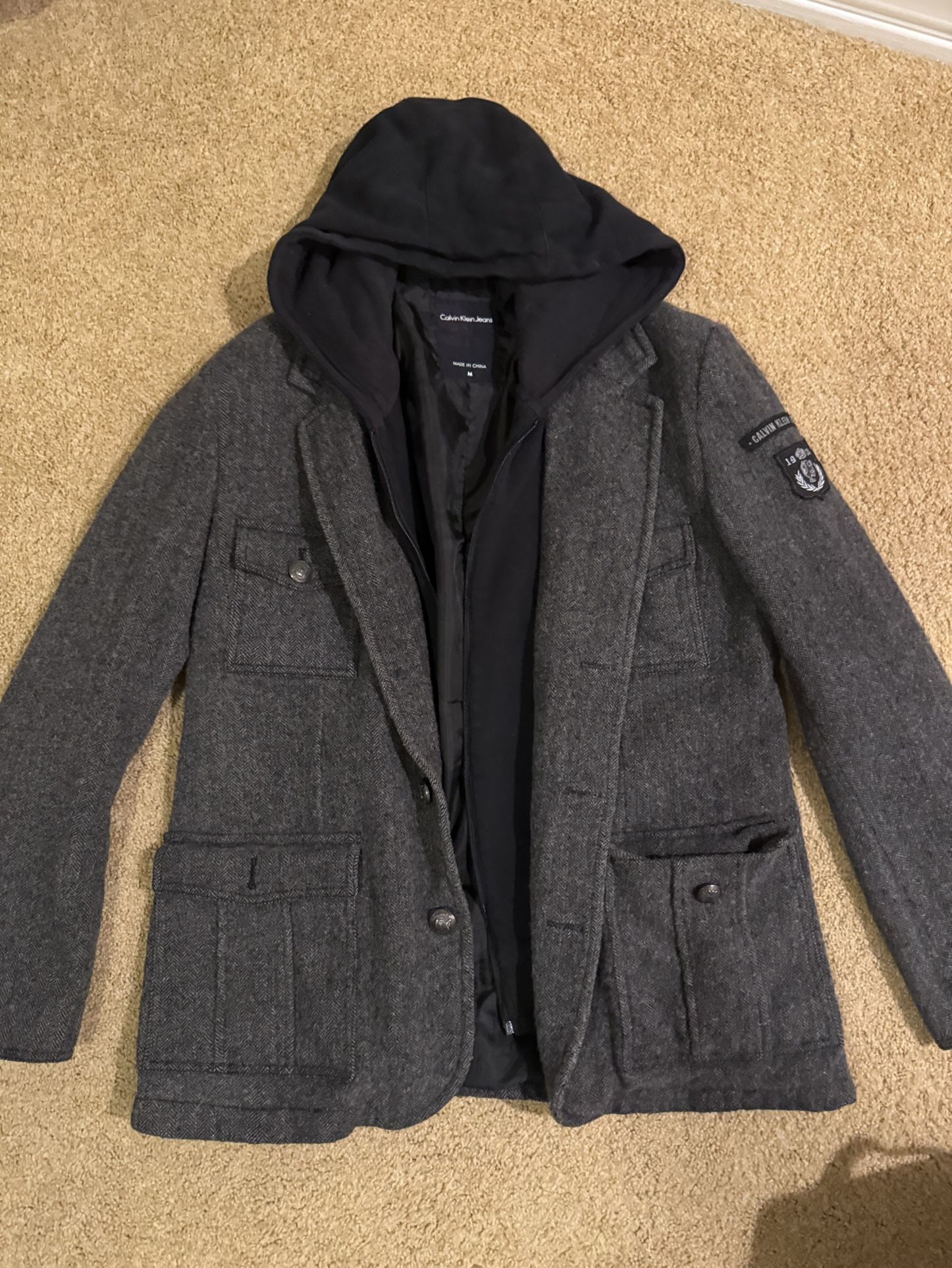 Men's Calvin Klein Heather Black Hoodie Coat Jacket Blazer Size Medium