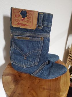 VINTAGE 80s FIERRA Denim Ankle Boots Womans 5.5