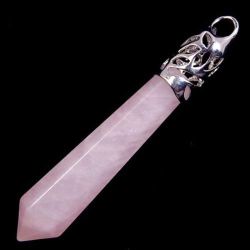 Rose quartz gemstone pendant, 2 and 1/2 inches long