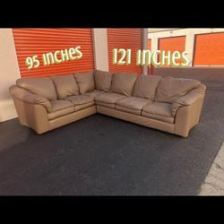 Large Brown Leather Sectional / Sofa
