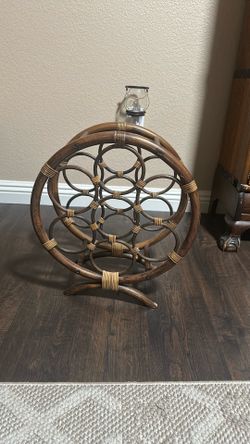 Vintage Wicker Bent Bamboo/Rattan Wine Rack Holder 7 Bottles Mid Century Modern
