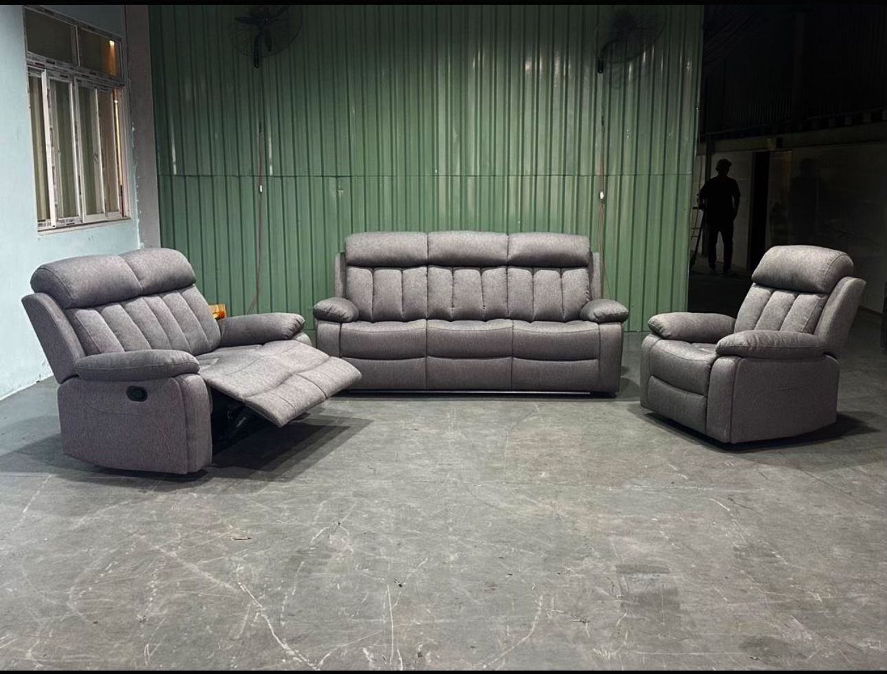 Fabric Grey 3pc Sofa Set - Manual Recliners 