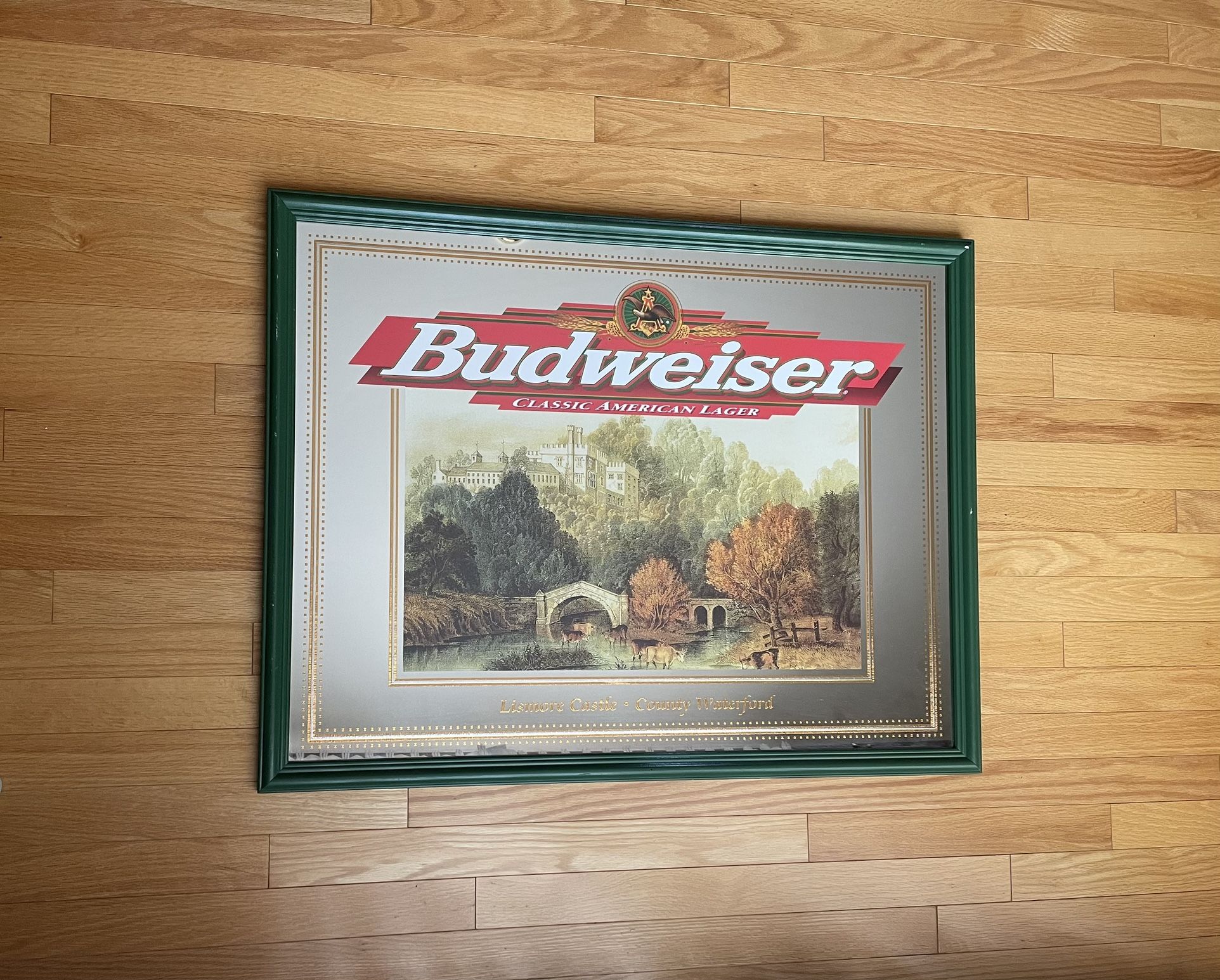 Budweiser 1998 Lismore Castle Bar Mirror Framed 26x34. 