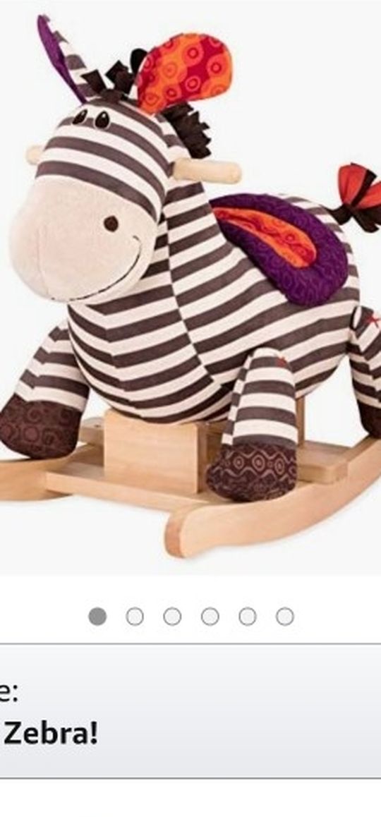 B. toys by Battat Kazoo Wooden Rocking Zebra – Rodeo Rocker – Plush Ride On Zebra Rocking Horse for Toddlers and Babies 18m+, B. Rocking Zebra