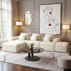 Denver 170" Oversized Chenille Tufted Modular Sectional Sofa with 6 Pillows, Beige