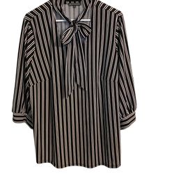 Adrianna Papell Women’s Black And White Striped Blouse, Size Xl