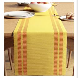 Dining Table Runner 13"x72” Yarn Dyed Fine Ribbed Cotton Ladder Lemon Mach.  (AN
