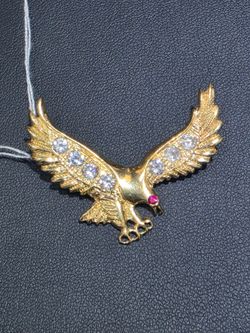14kt YG Eagle Pendant with Clear Stones.