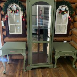 Large Corner Curio & End Tables Nightstand Solid Wood 3pc Set New