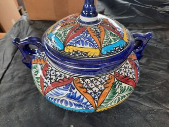 Hand-Painted Talavera Ceramic Lidded Pot