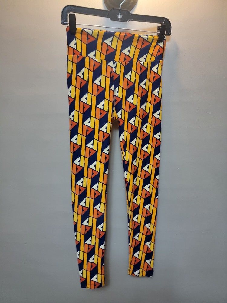 Lularoe Leggings TC Orange Gold Navy Blue Cream Geometric Triangles VINTAGE