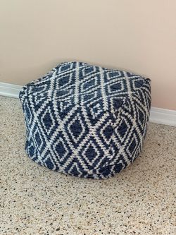 Blue and White Patterned Pouf