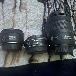 Canon Lenses 24mm, 50mm, 18-135mm