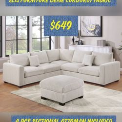 Brand New 4 Pcs Corduroy Fabric Beige $649 FREE LOCAL DELIVERY 