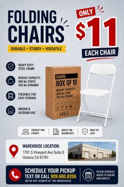 New White Folding Plastic Chair Sillas Blancas Nuevas De Plastico 800 lbs capacity capacidad 