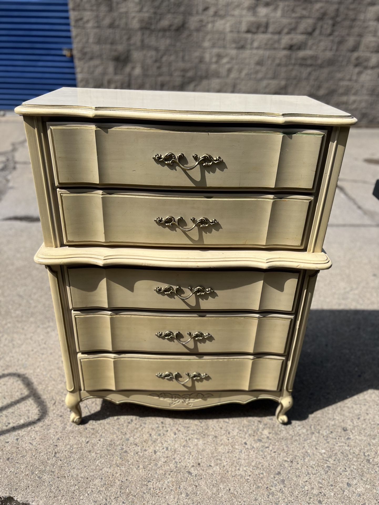 French Provincial 5 drawer highboy chest 