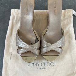 Jimmy Choo Perfume Crisscross Patent Wedge Sandal, Champagne Size 8.5