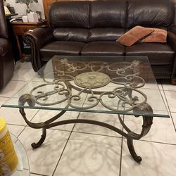 Ornate Wrought Iron Coffee Table With Glass Top 