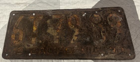 30s Car License Plate Only One 50 I Believe It’s A 36