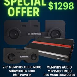 2-8” Memphis Subwoofer 8” 1800 RMS Power Subwoofer And  Memphis 1500.1 Amplifier Mojo 