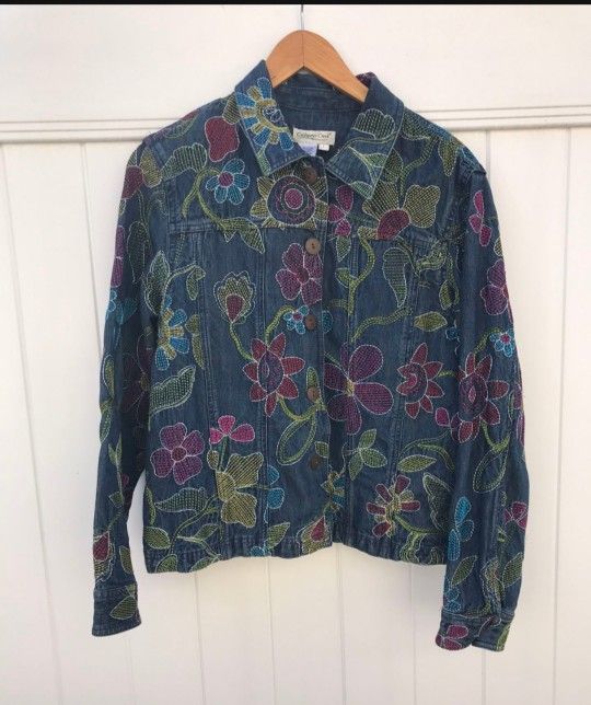 Embroidered Denim Jacket Size Large