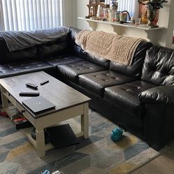 Dark Brown Leather Sectional Couch