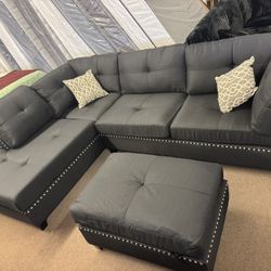 🛋️ Modern Black  Sectional Sofa with Ottoman – Stylish & Comfortable!