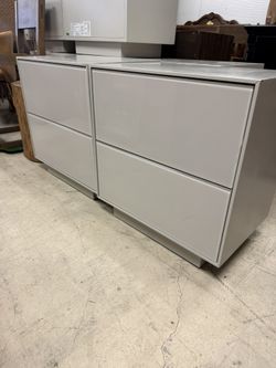 Pair Of West Elm Emilia Light Gray Nightstands - 23” x 16” - Good Condition- Retail: $1299