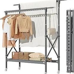 Portable Clothing Rack | Extendable Double Rod | Height Adjustable 