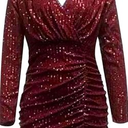 Red Wine  sequin long-sleeve cocktail dress 