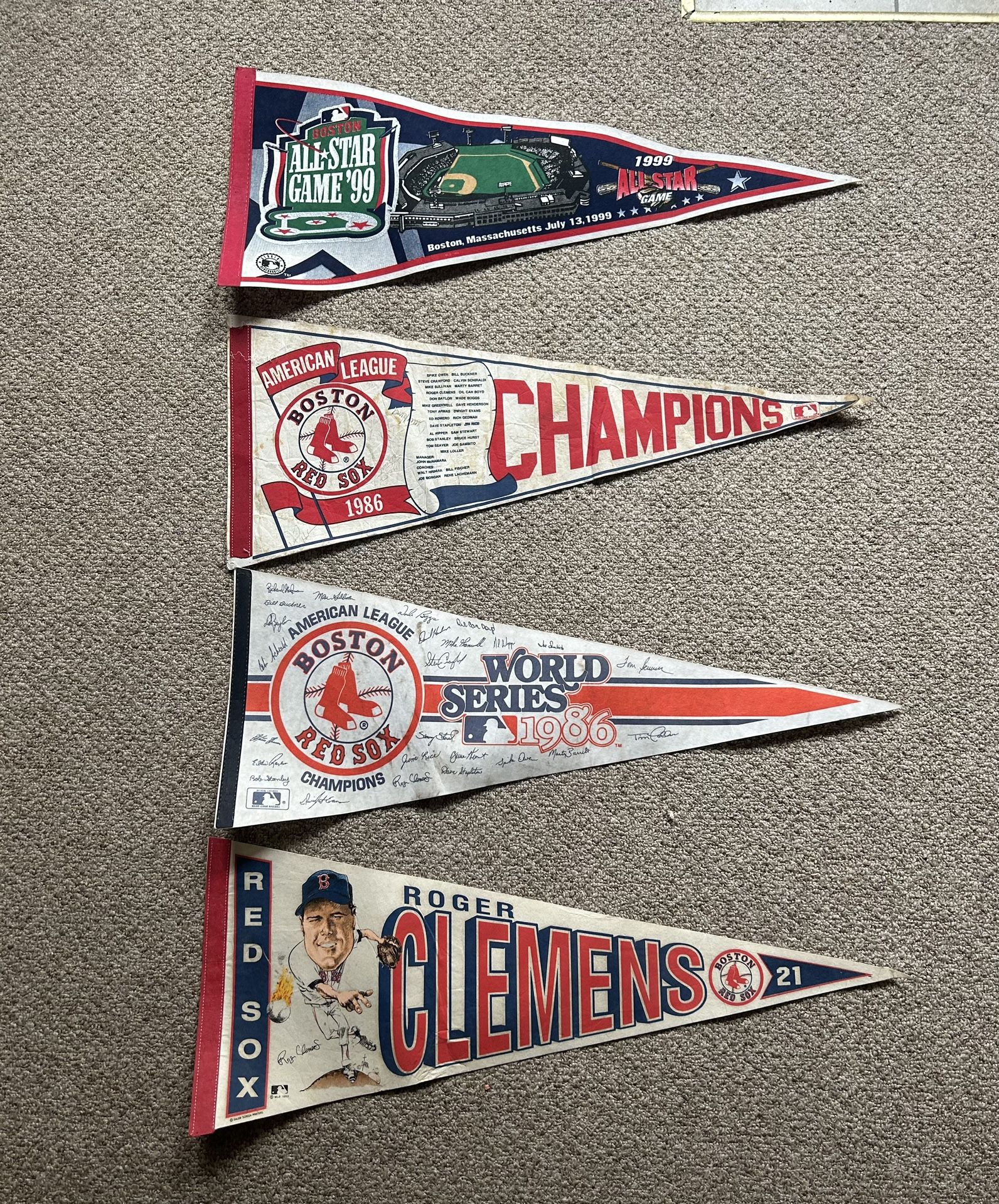 Vintage Boston Red Sox Pennants - 1986 to 1999 - 4 Pennants - Fair to Great Condition - BEST OFFER