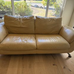 Contemporary Yellow Leather Couch 