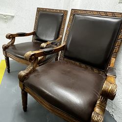Leather Chair kings Engraved Wooden Gothic Rustic  Chair Wood  Wooden  tv table Office Display Store