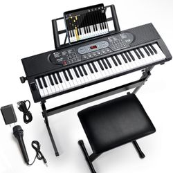 Rengue 61 Keys Keyboard Piano, Electric Digital Piano Set for Beginners, Learning Piano with Speakers, Microphone, Stand, Foldable Bench, Sheet Music 