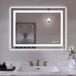 32''x24'' Tempered Glass Anti-Fog Dimmable Backlit & Front Lit LED Bathroom Mirror