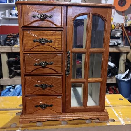 Vintage Dark Oak Jewelry Box