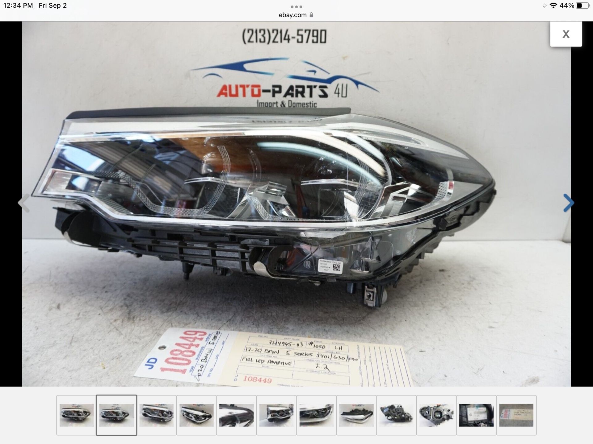 2017-2020 BMW 5 SERIES 540i G30 F90 LH LED ADAPTIVE HEADLIGHT OEM 2019 JD108449