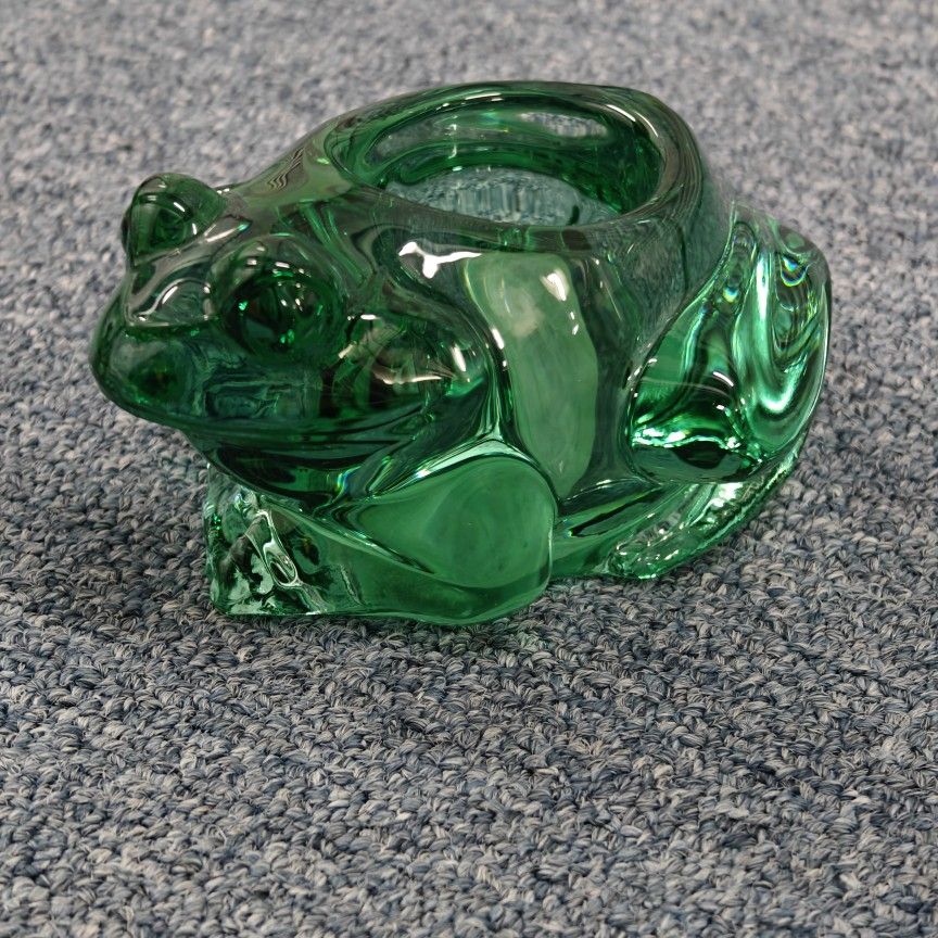 Vintage Indiana Glass Heavy Green Frog Votive Candleholder/Succulent