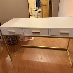 White Desk with Gold Hardware