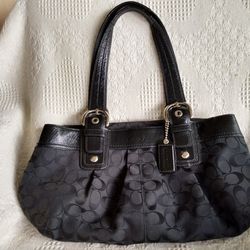 Coach Bag, Black Fabric And Leather Straps 