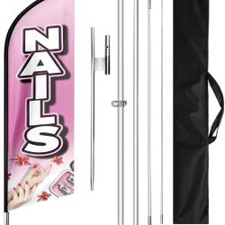 NEW Nails Flag Flutter Feather Banner Swooper Extra Wide Windless 11ft High